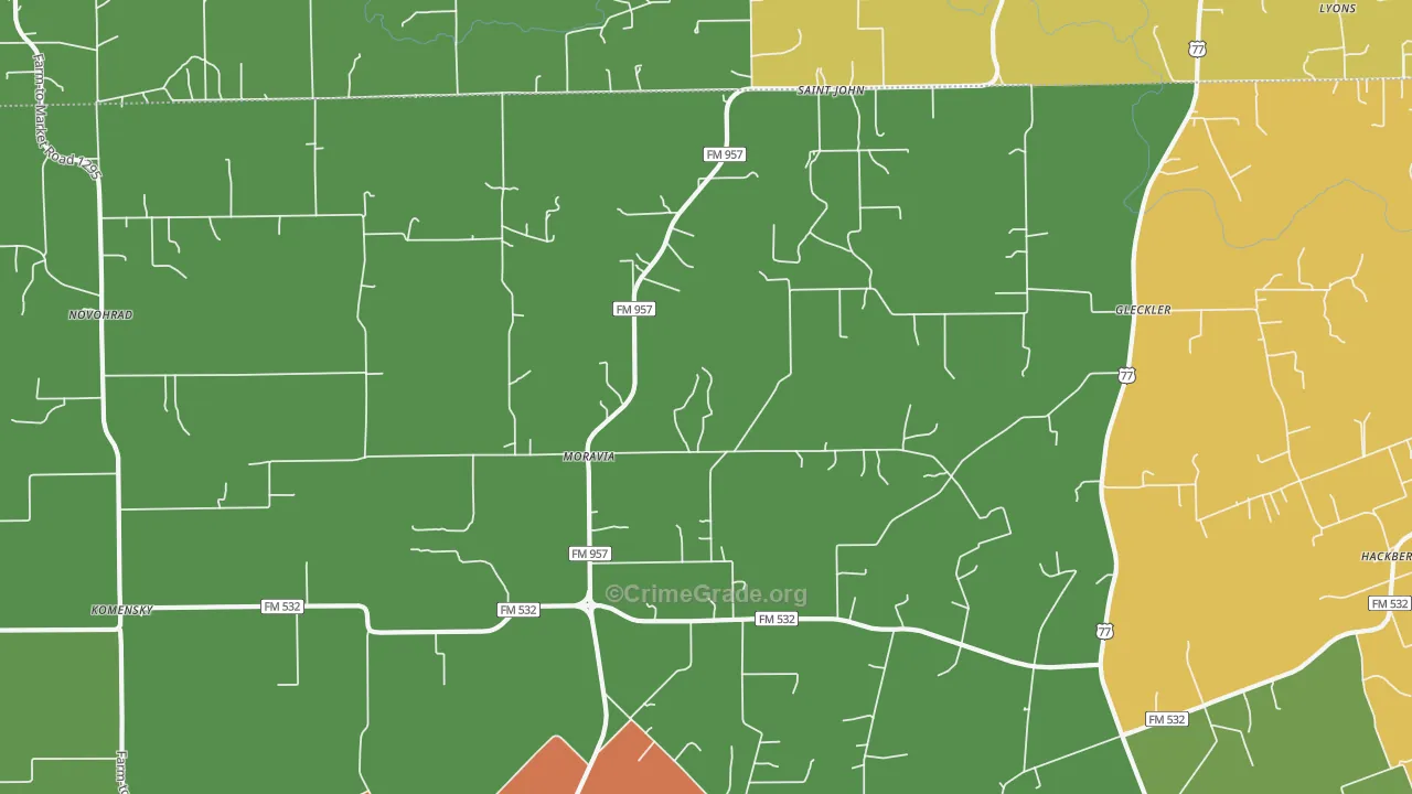Moravia, TX Map of Assault Rates