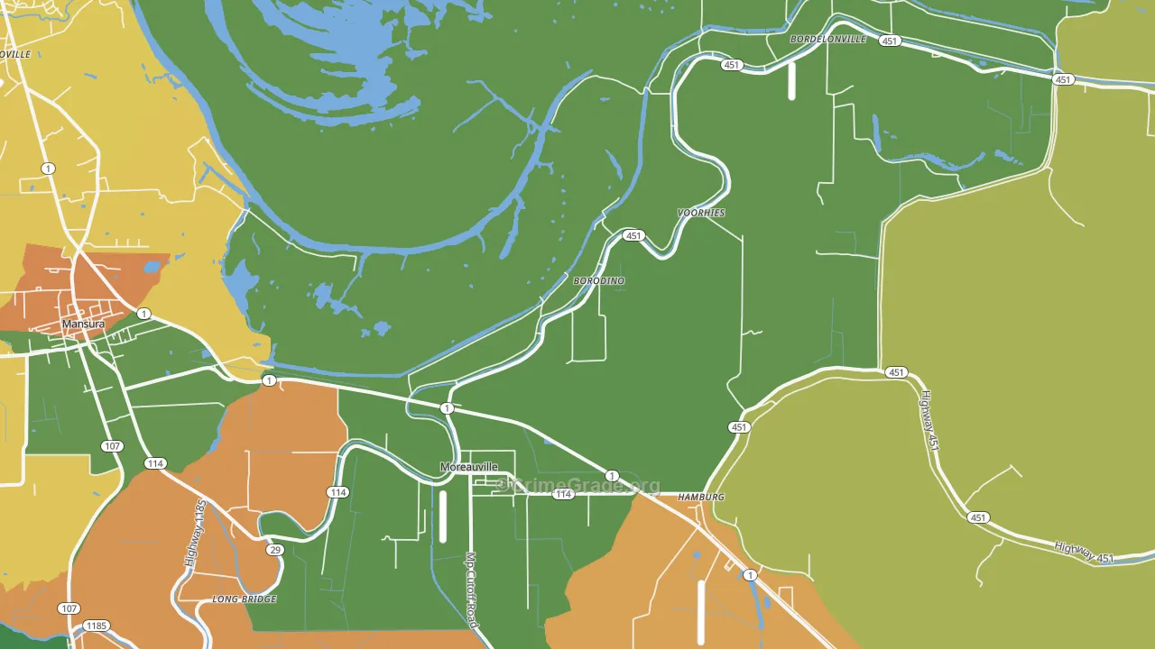 Moreauville, LA Map of Assault Rates