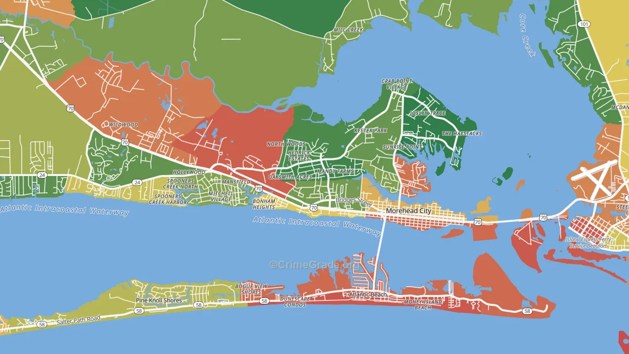 Morehead City, NC Map of Assault Rates
