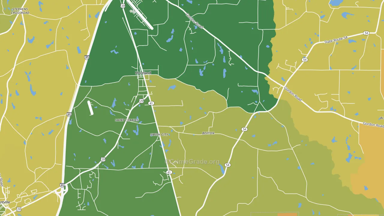 Moreland, GA Map of Assault Rates