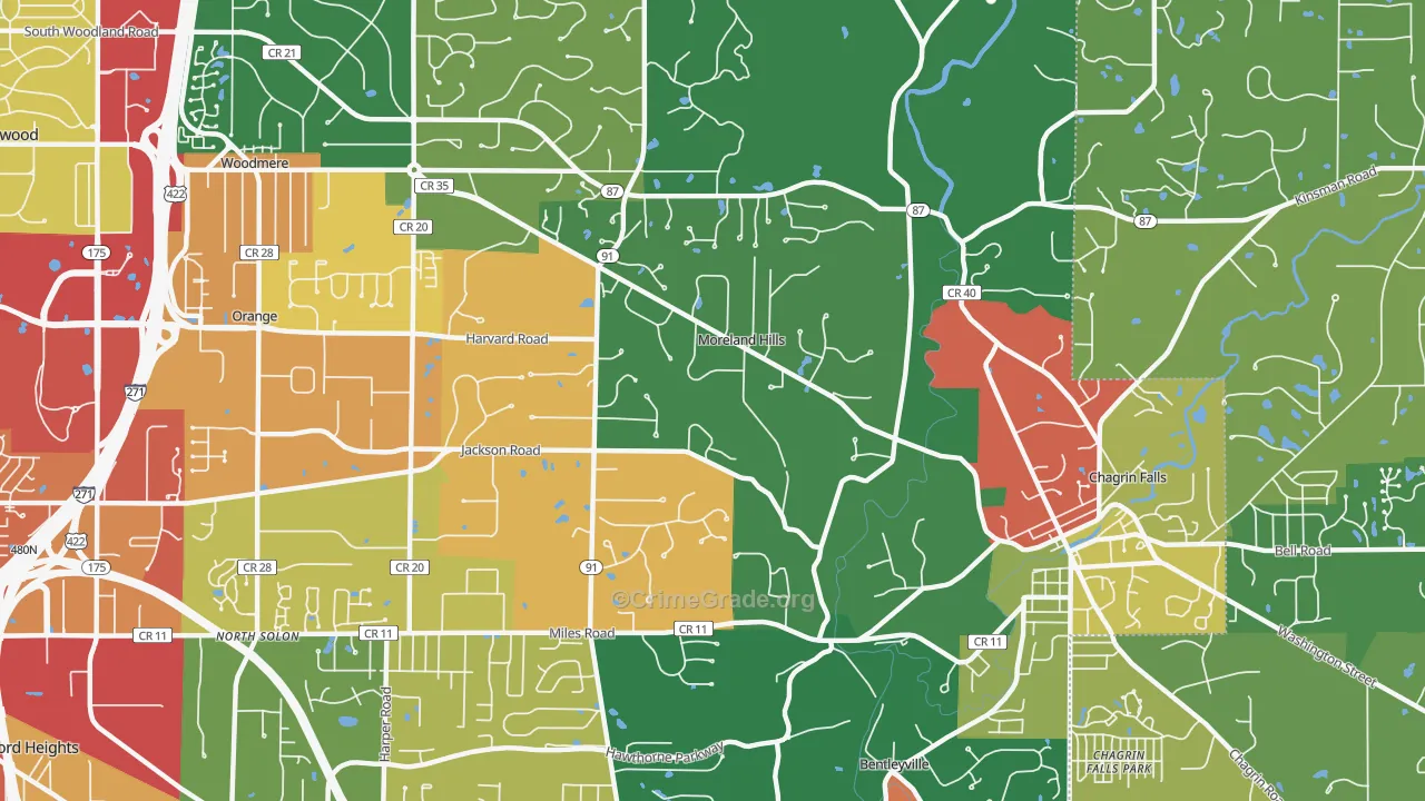 Moreland Hills, OH Map of Assault Rates