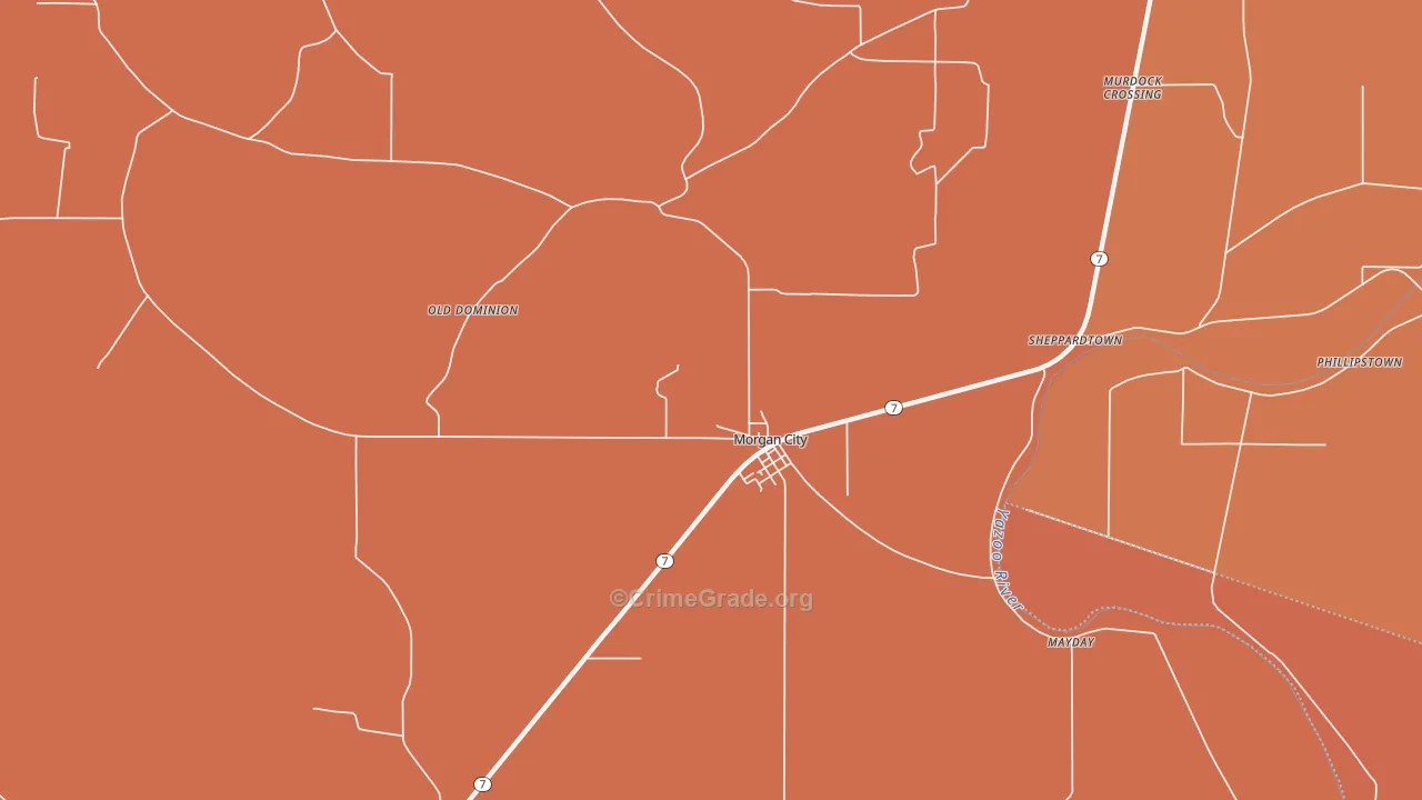 Morgan City, MS Map of Assault Rates