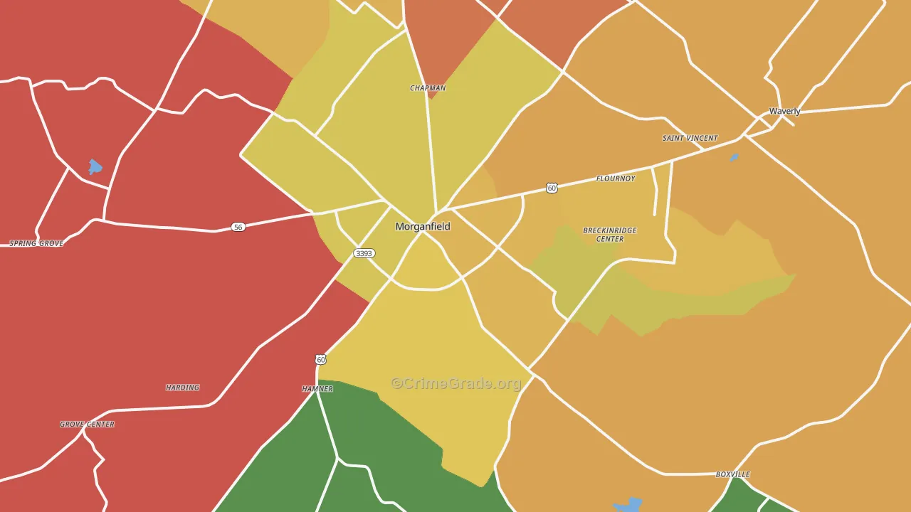 Morganfield, KY Map of Assault Rates