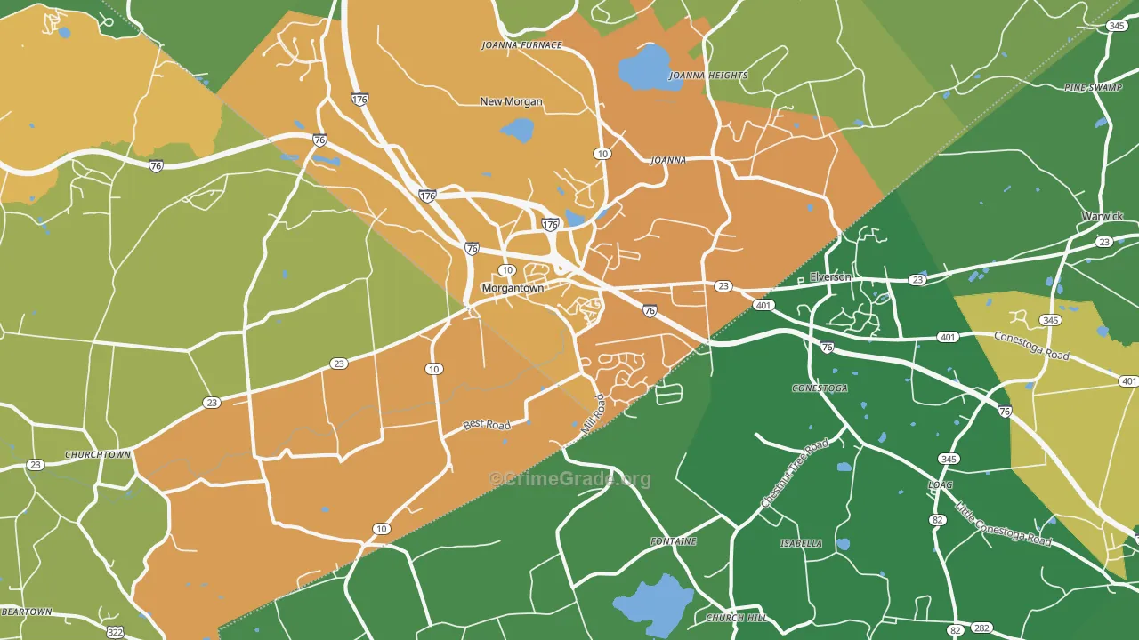 Morgantown, PA Map of Assault Rates