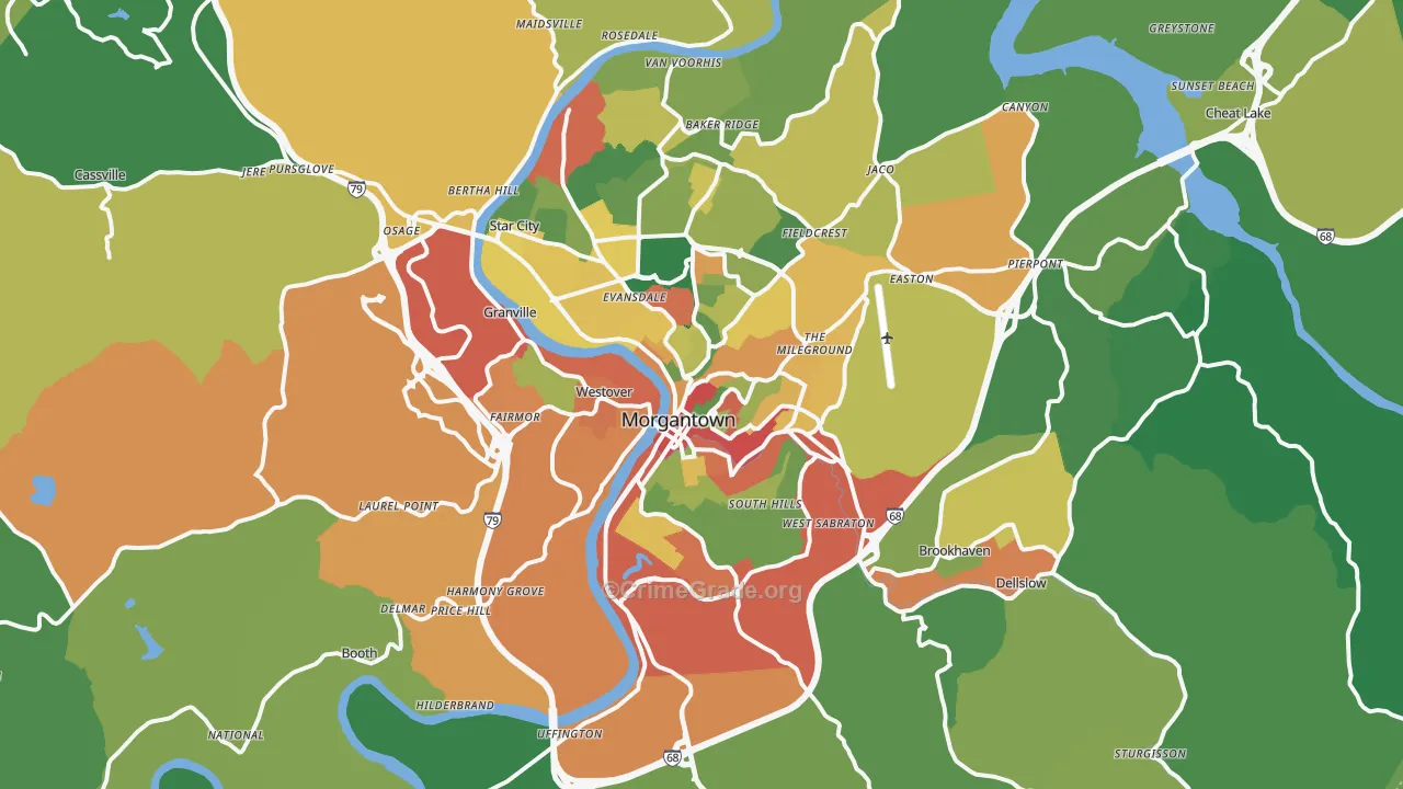 Morgantown, WV Map of Assault Rates