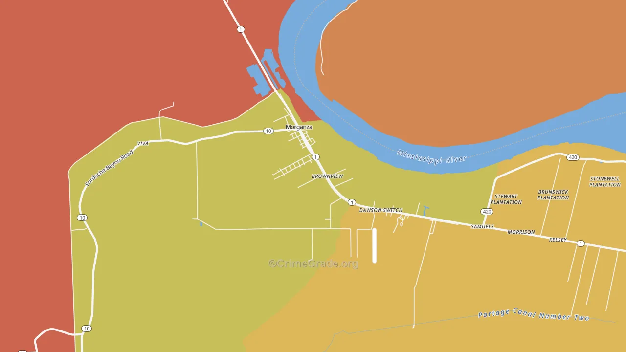 Morganza, LA Map of Assault Rates