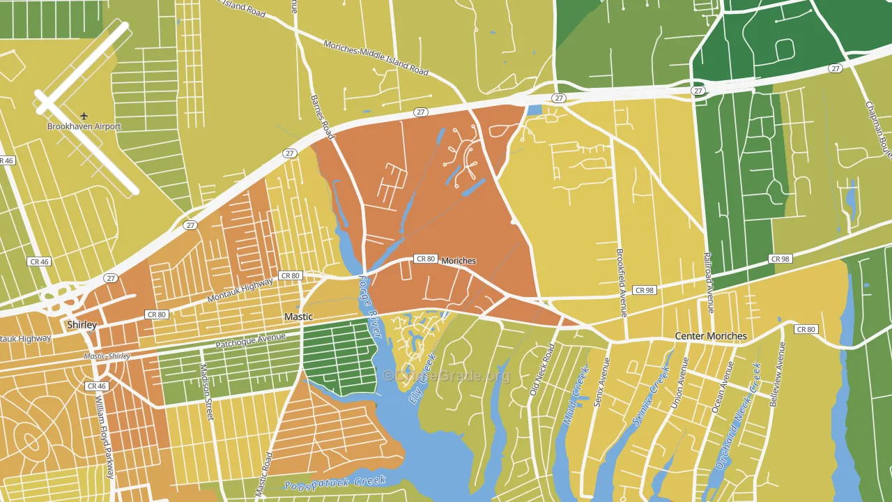 Moriches, NY Map of Assault Rates