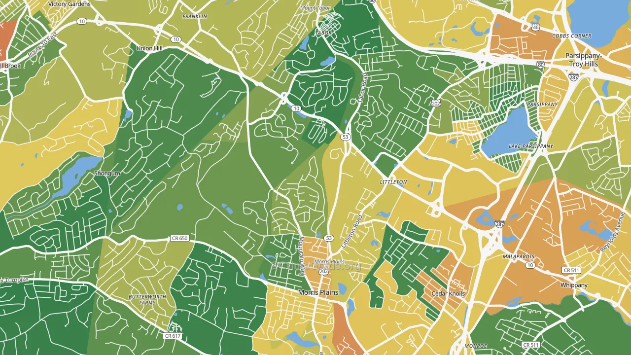 Morris Plains, NJ Map of Assault Rates