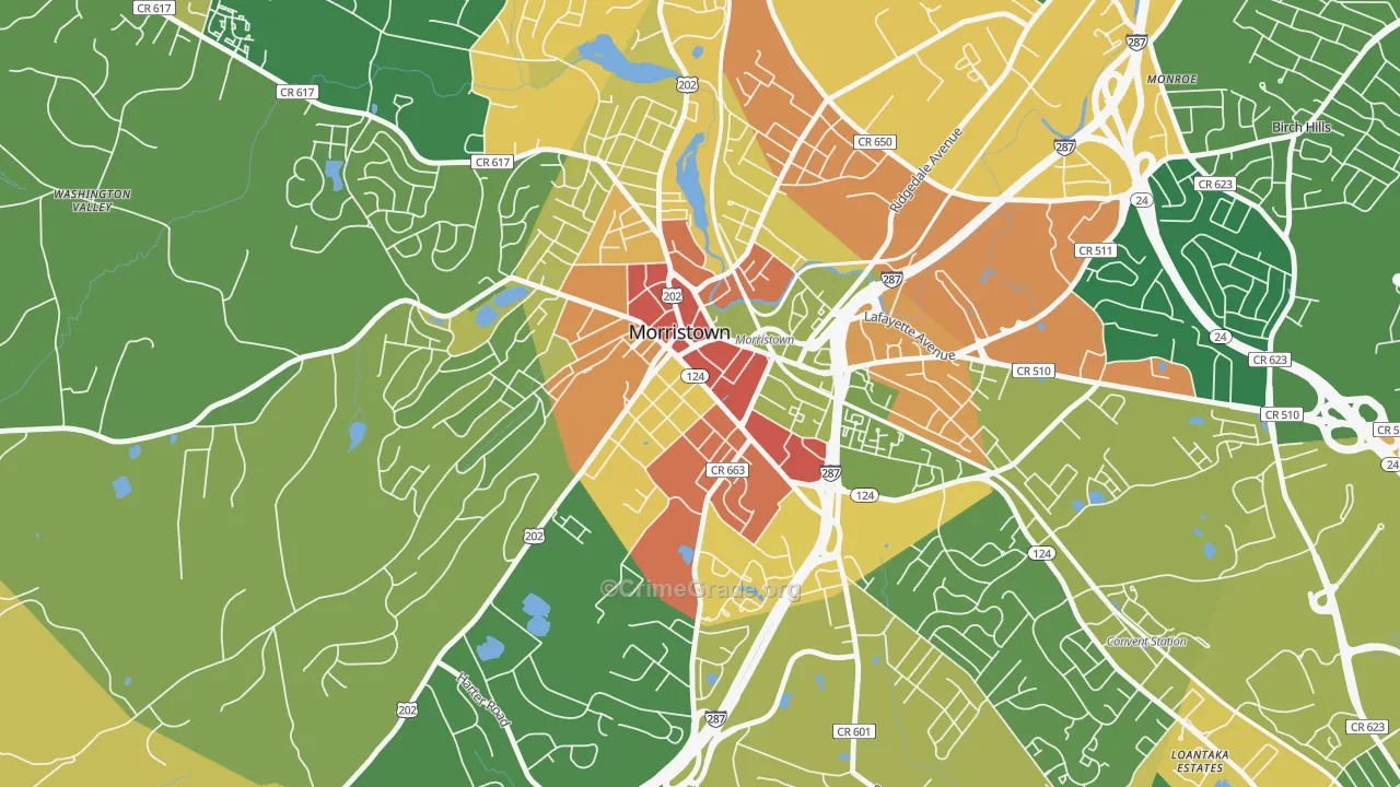 Morristown Historic District, Morristown, NJ Map of Assault Rates