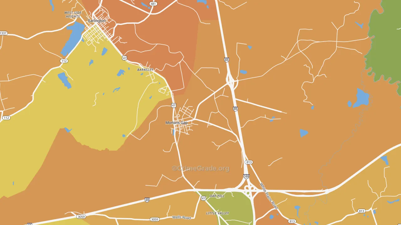 Mortons Gap, KY Map of Assault Rates