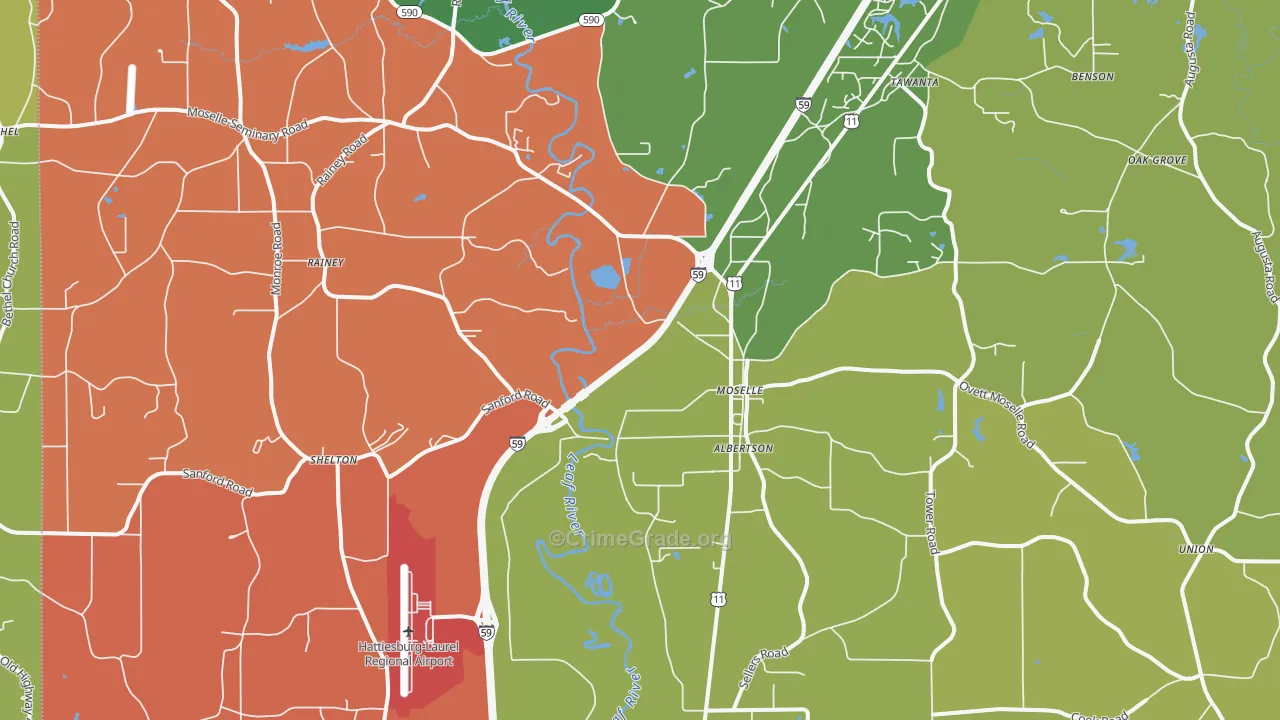 Moselle, MS Map of Assault Rates