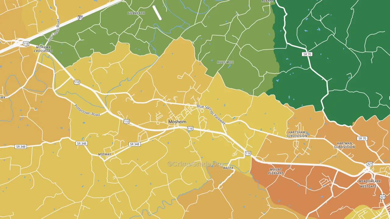 Mosheim, TN Map of Assault Rates
