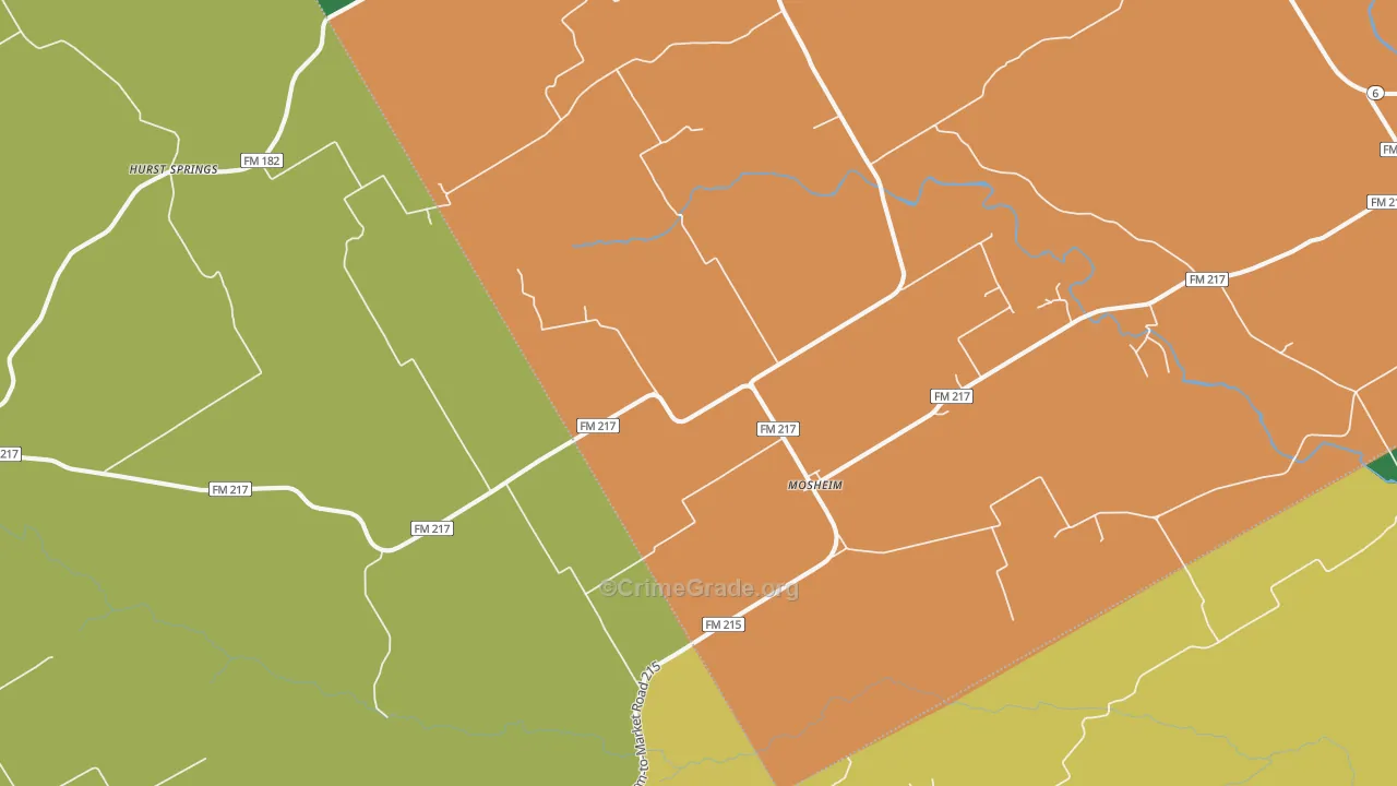 Mosheim, TX Map of Assault Rates
