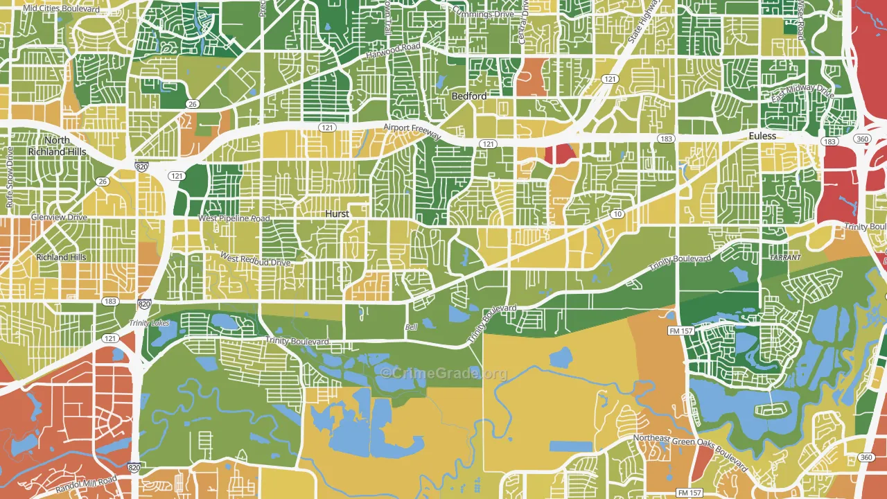 Mosier Valley, Euless, TX Map of Assault Rates