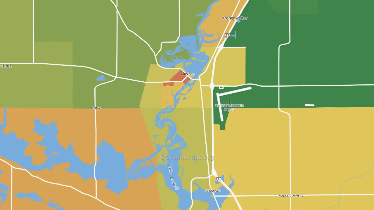 Mosinee, WI Map of Assault Rates