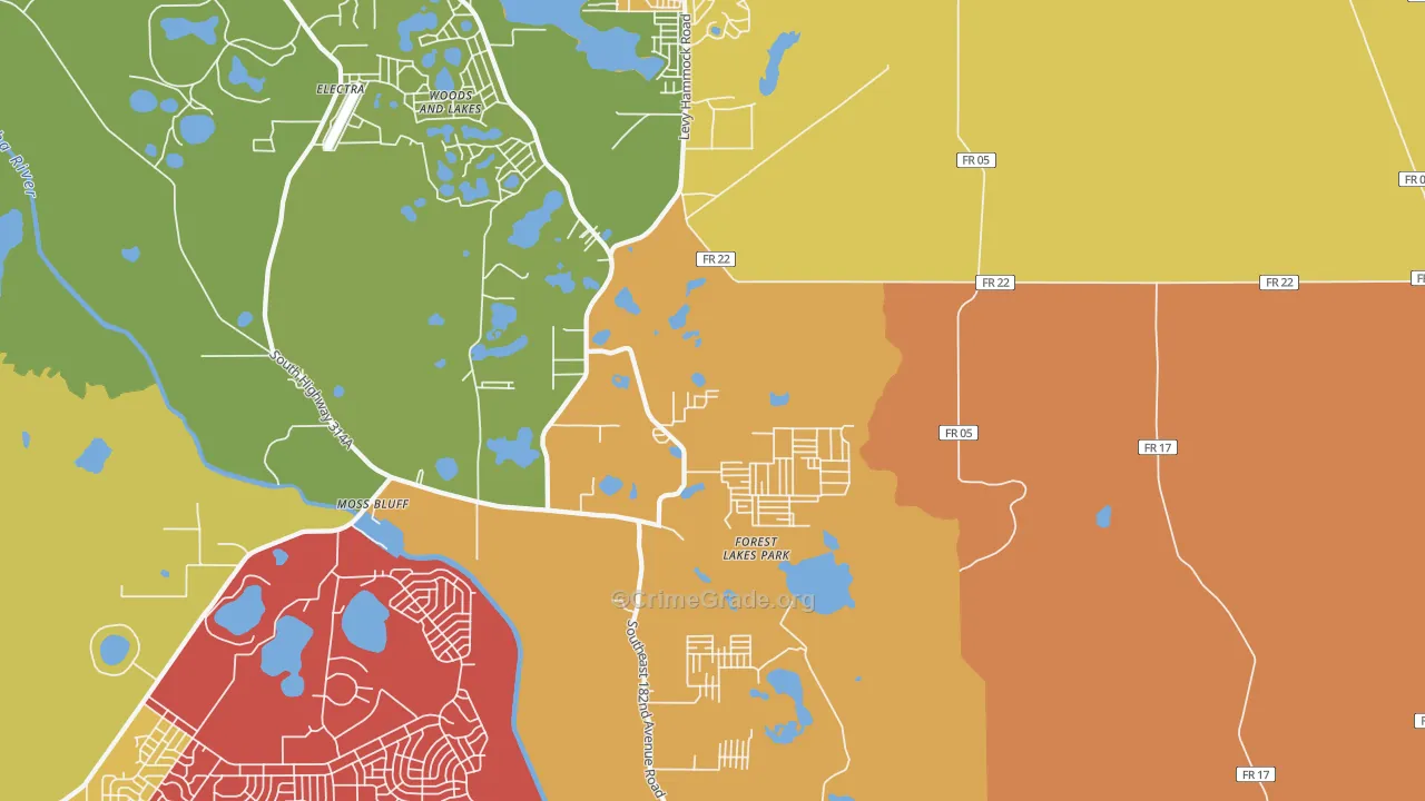 Moss Bluff, FL Map of Assault Rates