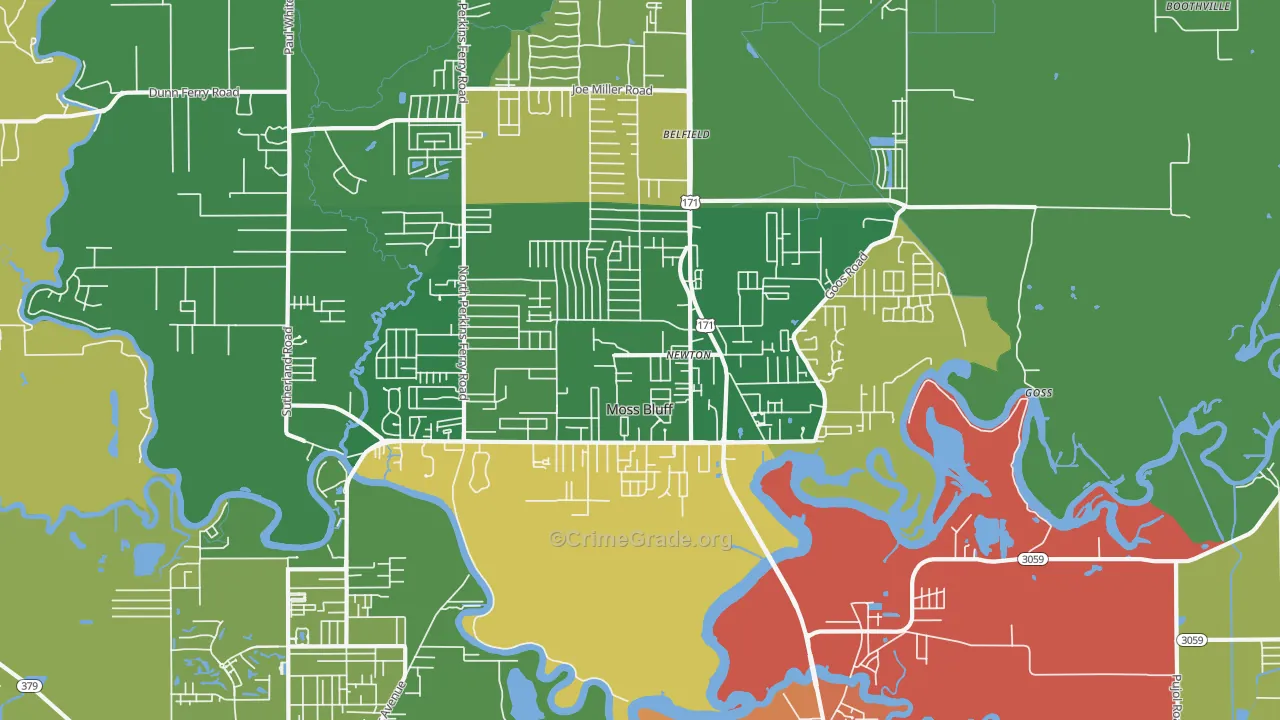 Moss Bluff, LA Map of Assault Rates