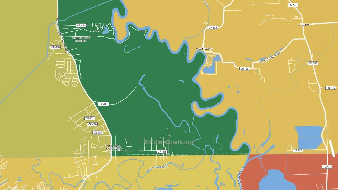Moss Bluff, TX Map of Assault Rates