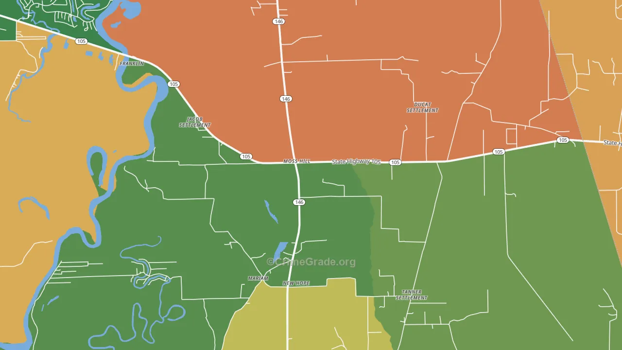 Moss Hill, TX Map of Assault Rates