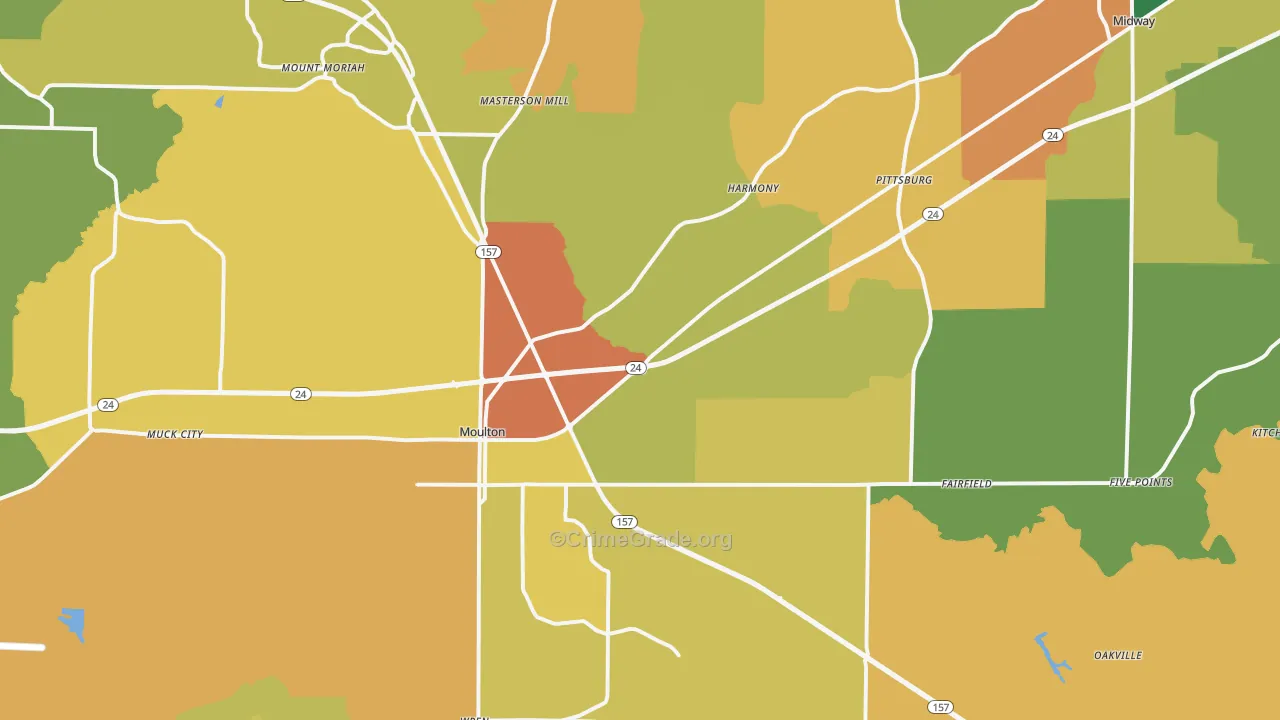 Moulton, AL Map of Assault Rates
