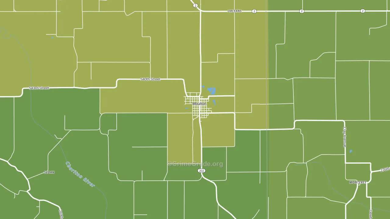 Moulton, IA Map of Assault Rates