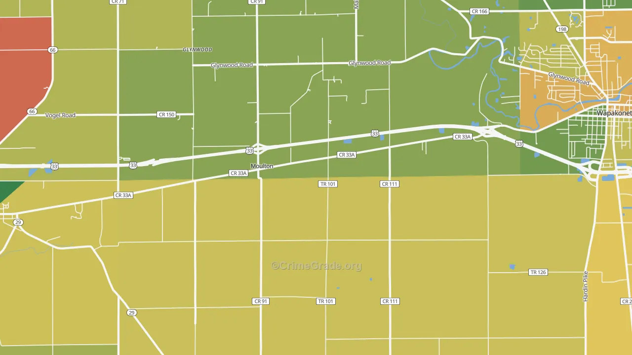 Moulton, OH Map of Assault Rates