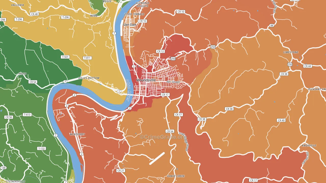 Moundsville, WV Map of Assault Rates