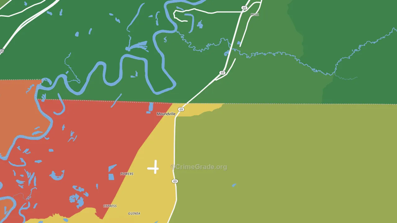 Moundville, AL Map of Assault Rates