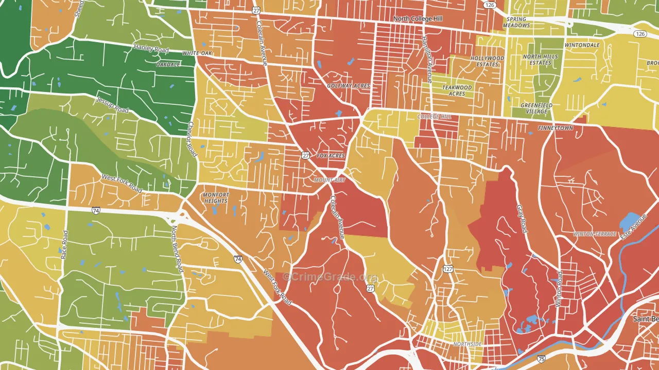 Mount Airy, Cincinnati, OH Map of Assault Rates