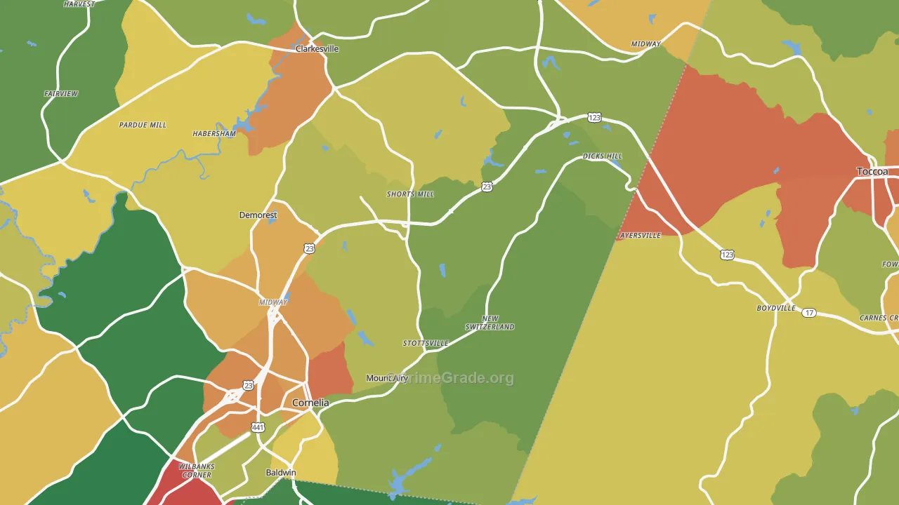 Mount Airy, GA Map of Assault Rates