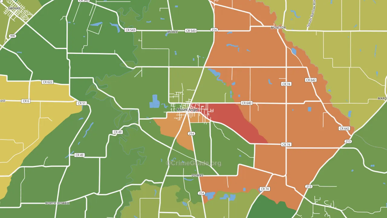 Mount Angel, OR Map of Assault Rates