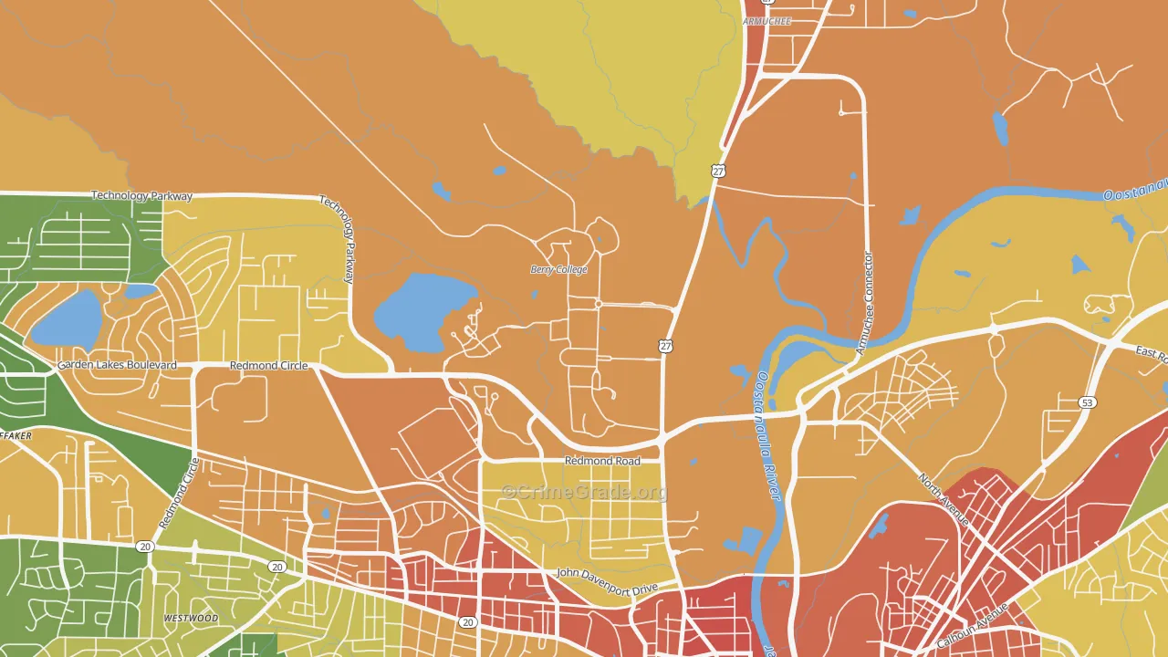 Mount Berry, GA Map of Assault Rates