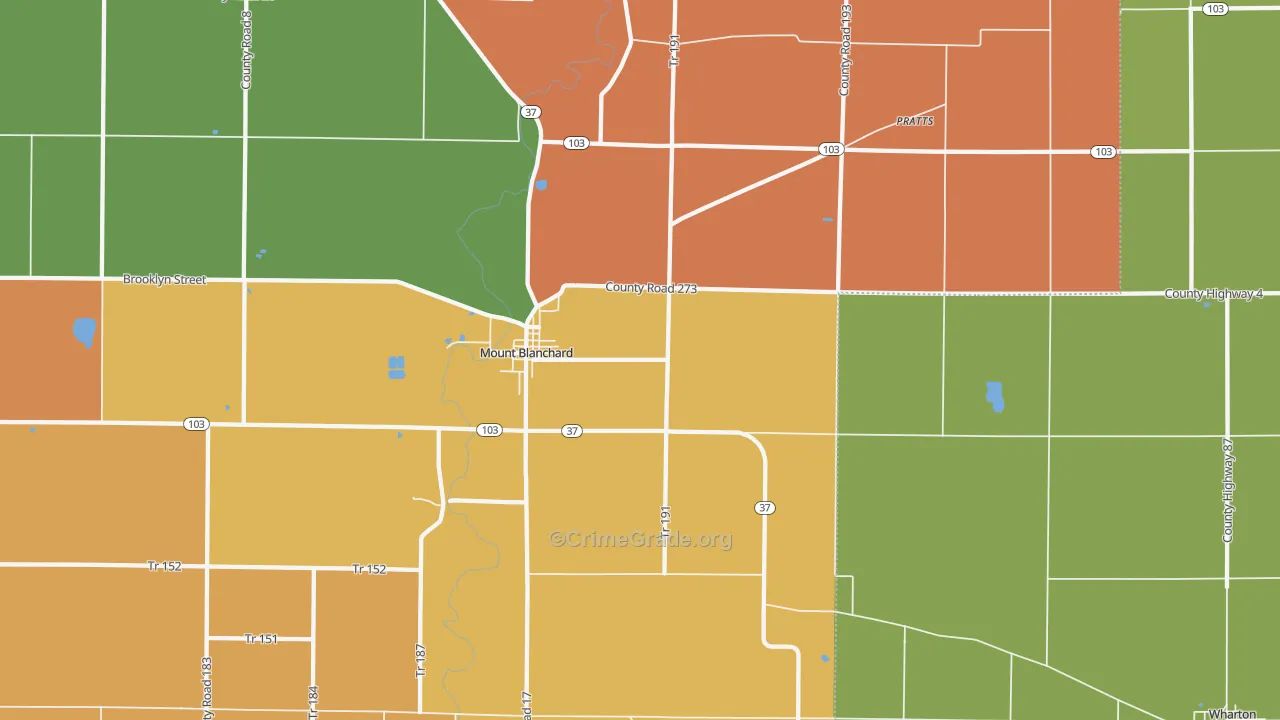 Mount Blanchard, OH Map of Assault Rates