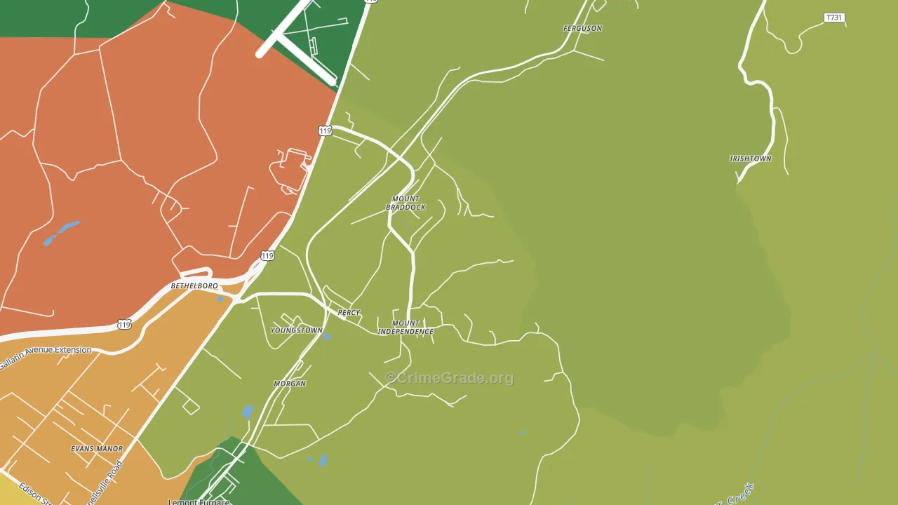 Mount Braddock, PA Map of Assault Rates