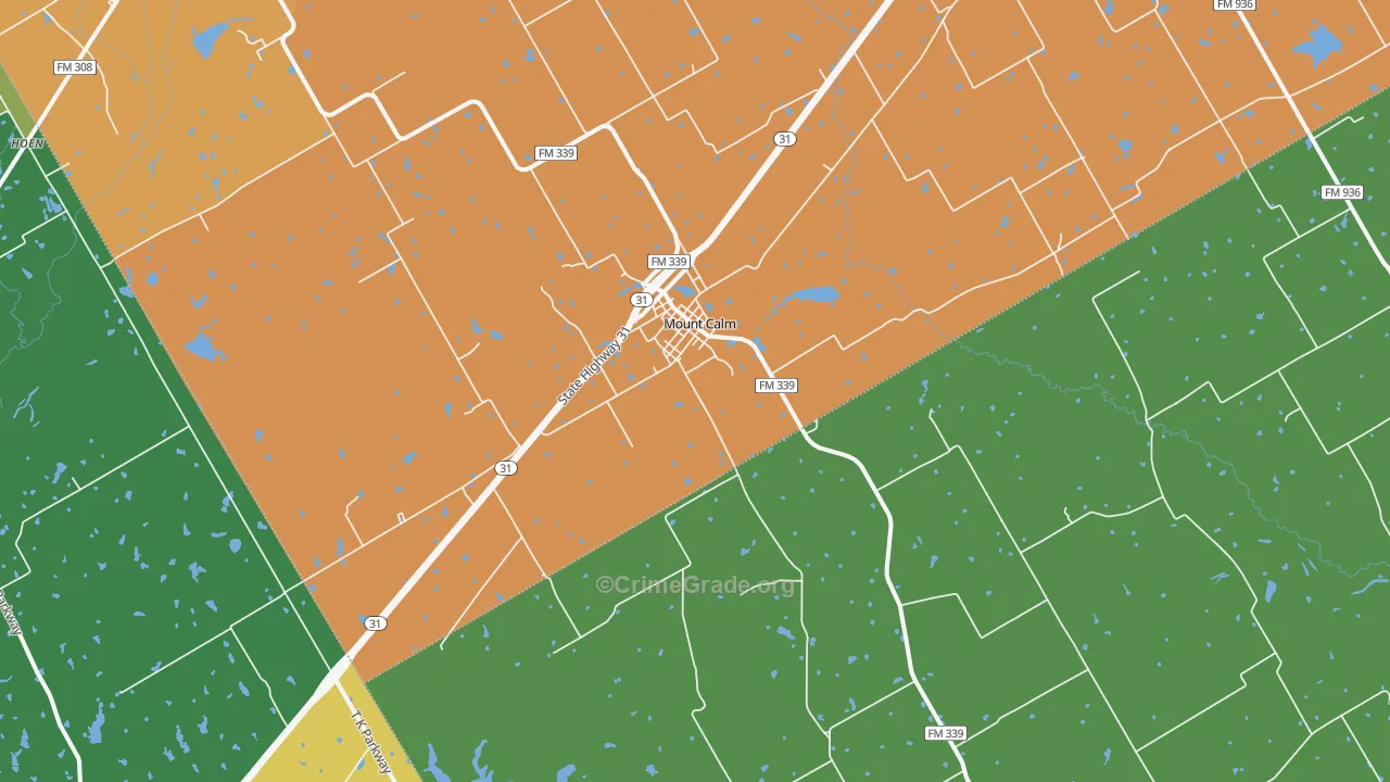 Mount Calm, TX Map of Assault Rates