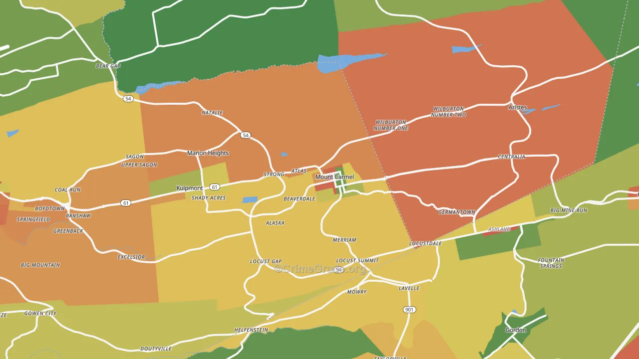Mount Carmel, PA Map of Assault Rates