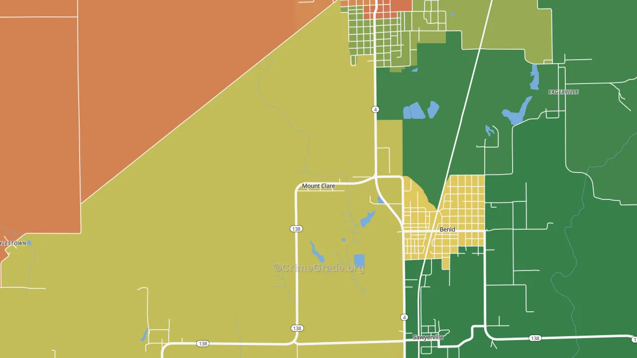 Mount Clare, IL Map of Assault Rates