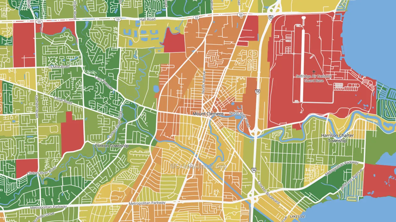 Mount Clemens, MI Map of Assault Rates
