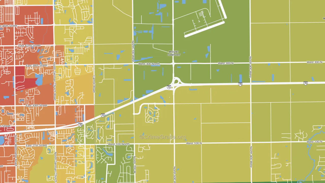 Mount Comfort, IN Map of Assault Rates