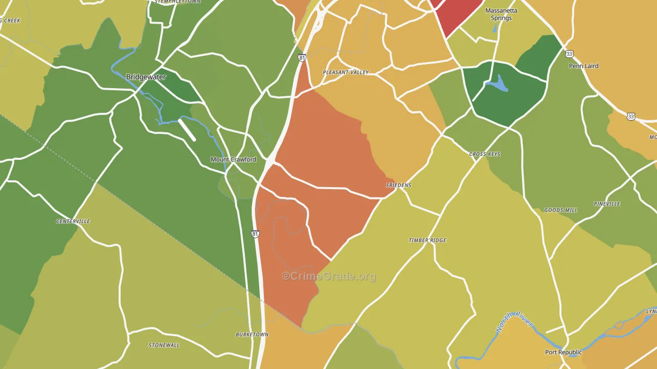 Mount Crawford, VA Map of Assault Rates