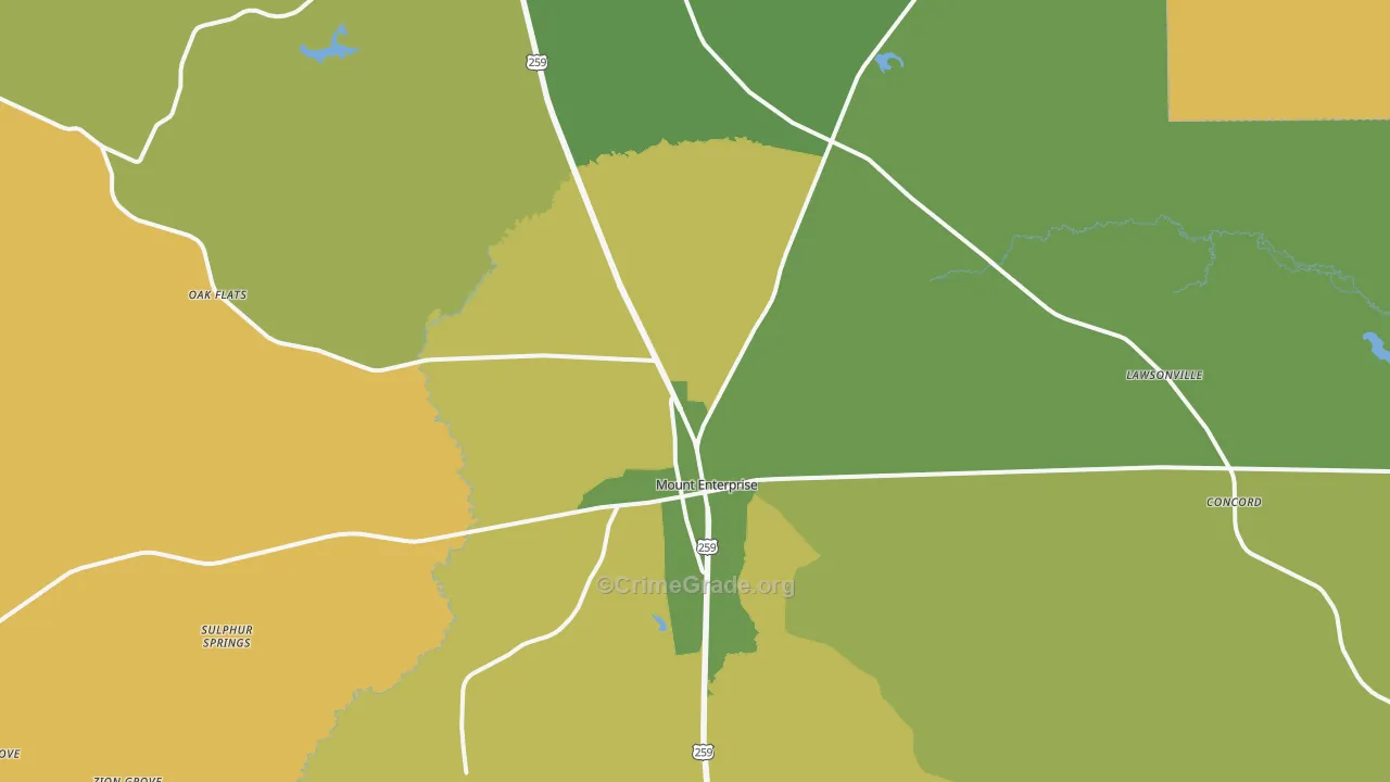 Mount Enterprise, TX Map of Assault Rates