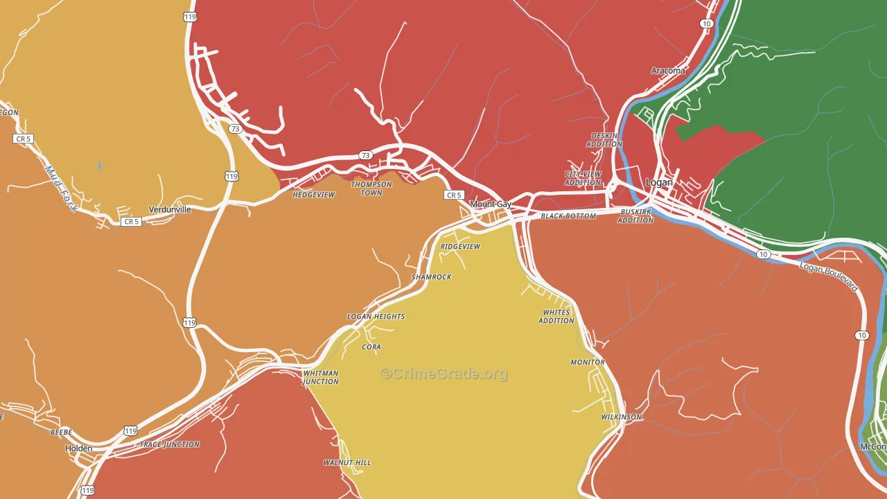 Mount Gay-Shamrock, WV Map of Assault Rates