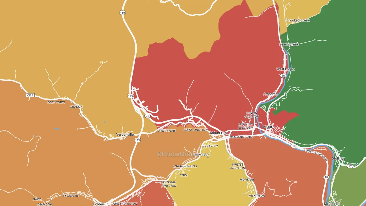 Mount Gay, WV Map of Assault Rates