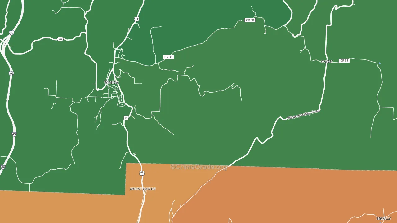 Mount Gaylor, AR Map of Assault Rates
