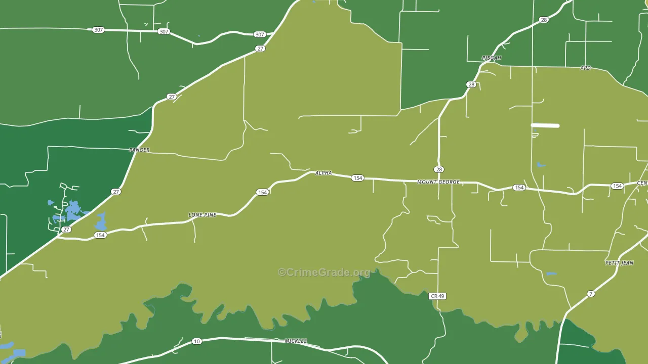 Mount George, AR Map of Assault Rates