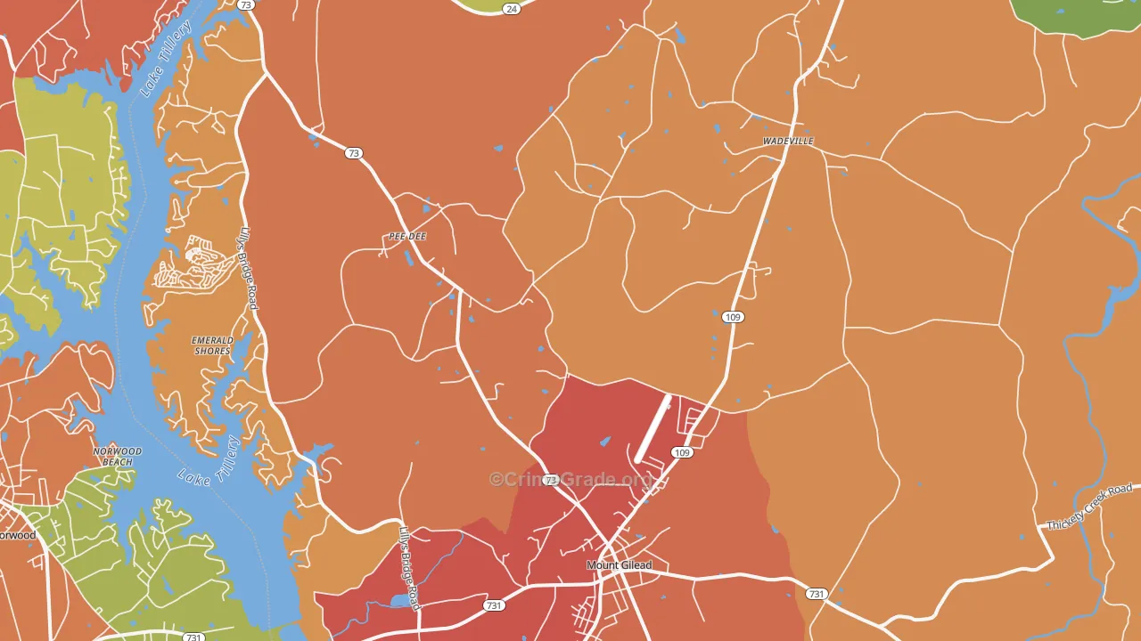 Mount Gilead, NC Map of Assault Rates