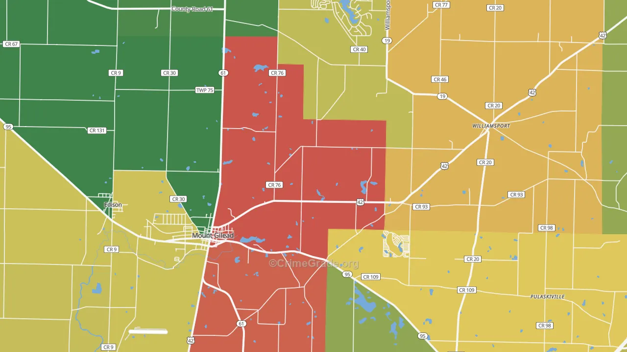 Mount Gilead, OH Map of Assault Rates