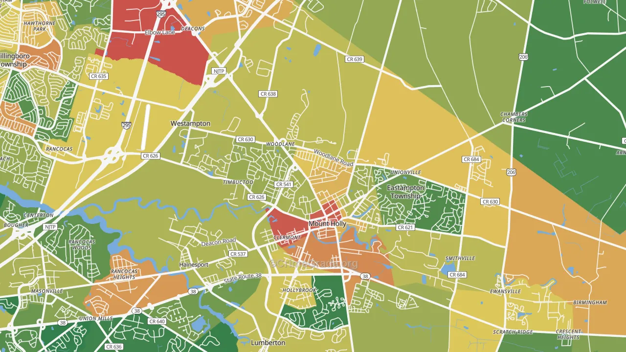 Mount Holly, NJ Map of Assault Rates