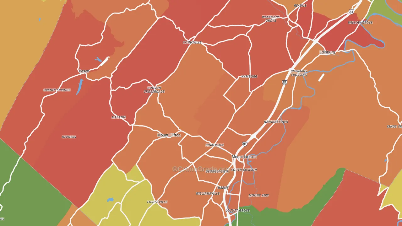 Mount Jackson, VA Map of Assault Rates