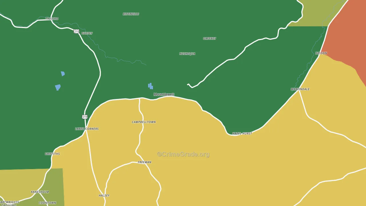 Mount Jewett, PA Map of Assault Rates